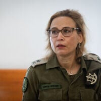 Chief Military Advocate Yifat Tomer-Yerushalmi at a farewell ceremony for retiring acting Supreme Court President Uzi Vogelman, at the Supreme Court in Jerusalem on October 1, 2024. (Photo by Oren Ben Hakoon/POOL)