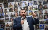 Heritage Amichay Eliyahu speaks during a protest against the hostage deal with Hamas, in Jerusalem, January 18, 2025. (Chaim Goldberg/Flash90)