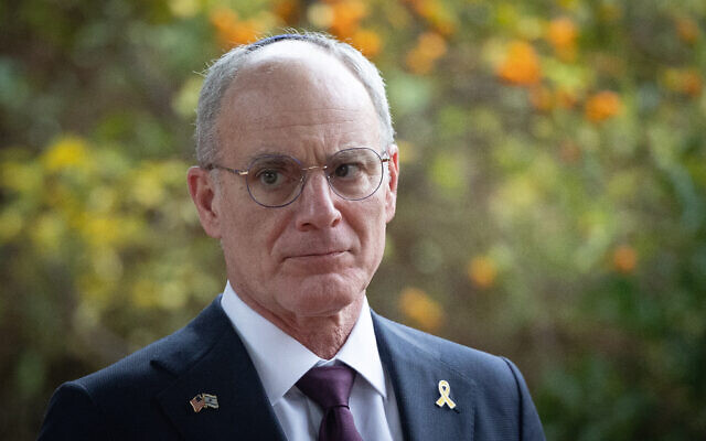 Israeli Ambassador to the US Yechiel Leiter at the President's Residence in Jerusalem, February 16, 2025. (Yonatan Sindel/Flash90)