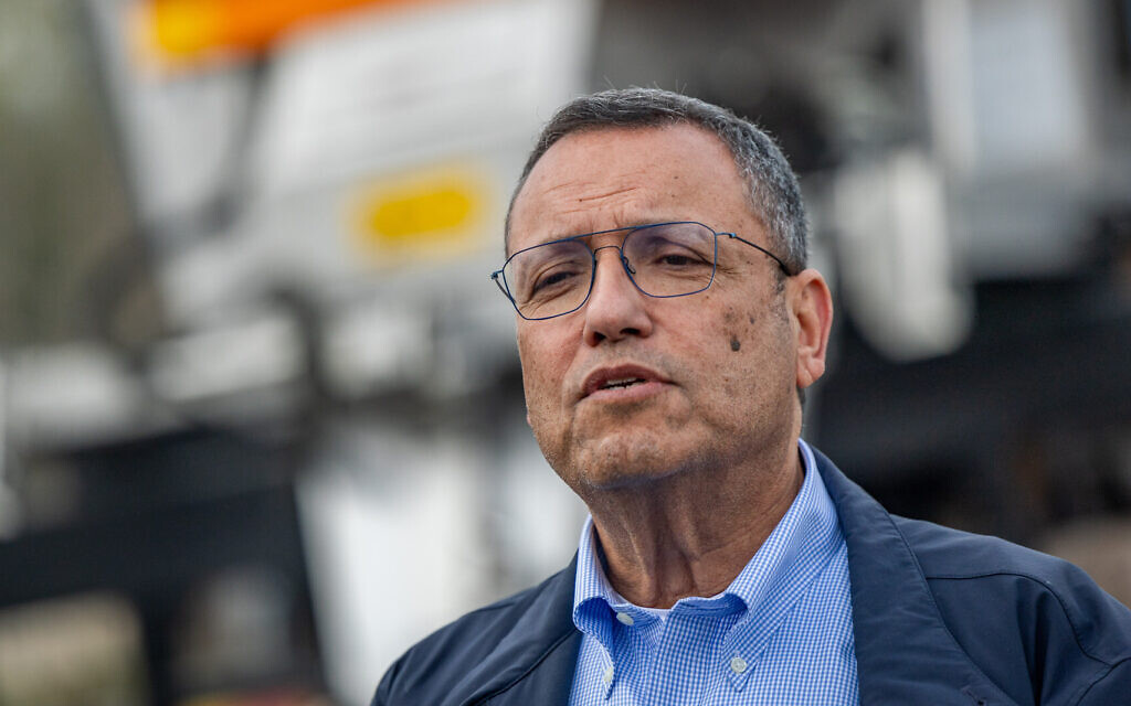 Jerusalem Mayor Moshe Lion visits the city maintenance department ahead of expected snowfall on February 19, 2025. (Yonatan Sindel/Flash90)