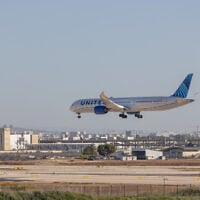 Illustrative: A United Airlines flight lands at Ben Gurion International Airport, near Tel Aviv, March 31, 2025 (Yossi Aloni/FLASH90)