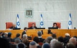 FILE: A High Court of Justice hearing on petitions against the firing of Shin Bet chief Ronen Bar, April 8, 2025. (Yonatan Sindel/Flash90)