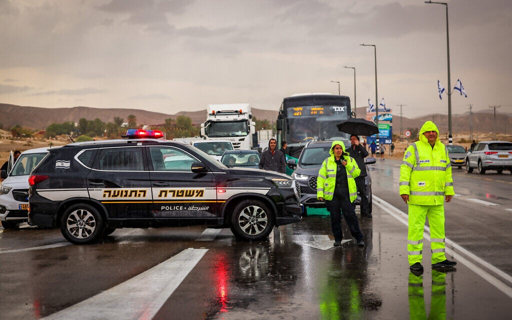 Heavy rains flood parts of southern Israel, leading to closures on major roads