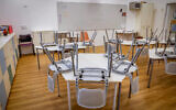 View of an empty classroom at a school in Tel Aviv, during a strike, on May 4, 2025. Yehoshua Yosef/Flash90)