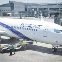 An El Al plane parked at Ben Gurion Airport, May 7, 2025. (Nati Shohat/Flash90)