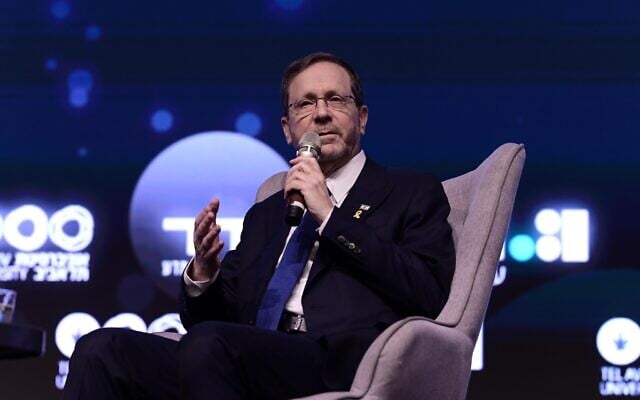 President Isaac Herzog attends the Tel Aviv conference at Tel Aviv University, May 7, 2025. (Tomer Neuberg/Flash90) President Isaac Herzog attends the Tel Aviv conference at Tel Aviv University, May 7, 2025. (Tomer Neuberg/Flash90)