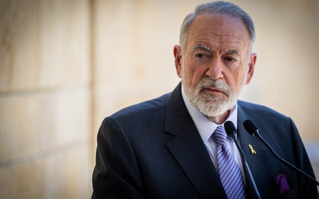 US Ambassador to Israel Mike Huckabee holds a press conference at the US Embassy in Jerusalem, May 9, 2025. (Oren Ben Hakoon/Flash90)