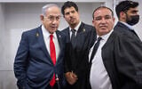 Prime Minister Benjamin Netanyahu arrives at court in Tel Aviv on May 12, 2025. (Miriam Alster/Flash90)