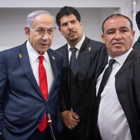 Prime Minister Benjamin Netanyahu arrives at court in Tel Aviv on May 12, 2025. (Miriam Alster/Flash90)