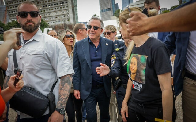 US Special Envoy to the Middle East Steve Witkoff visits Hostages Square in Tel Aviv, May 13, 2025. (Miriam Alster/Flash90)
