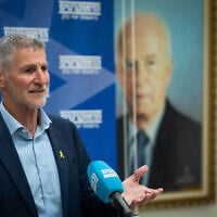 Leader of the Democrats party Yair Golan leads a faction meeting at the Knesset in Jerusalem, on May 19, 2025. (Oren Ben Hakoon/Flash90)