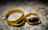 2,300-year-old gold rings found at the Givati Parking Lot excavation, outside Jerusalem's Old City in 2024 and 2025. (Yonatan Sindel/Flash90)