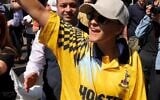 Released hostage Emily Damari celebrates with hundreds of fans outside the soccer stadium of Tottenham Hotspurs in London, May 11, 2025. (Embassy of Israel in the UK/ Pomi Ofir Tal)