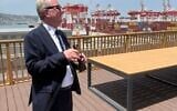 Ian Austin, the British trade envoy to Israel, during a visit to Haifa in late May 2025. (UK Embassy to Israel/X)