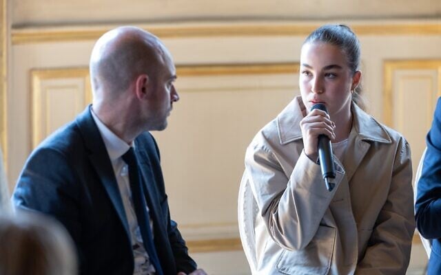 Freed Israeli hostage Agam Berger meets with French Foreign Minister Jean-Noel Barrot at the French Foreign Ministry in Paris, May 23, 2025. (French Foreign Ministry)