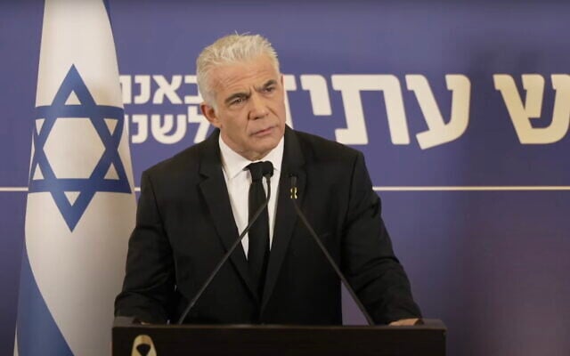 Opposition Leader Yair Lapid gives a press conference on May 4, 2025 (Screen grab)