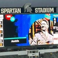 Michigan State University displayed an image of Adolf Hitler as part of a trivia quiz prior to a football game, October 21, 2023. (Alexander Haenke/X via JTA)