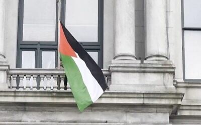 The Palestinian flag flies at Providence, Rhode Island's City Hall on Friday, May 16, 2025. (Screenshot/X)