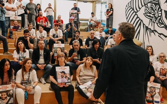 US Special Envoy to the Middle East Steve Witkoff meets with relatives of hostages held in Gaza, in Tel Aviv, May 13, 2025. (Paulina Patimer / Hostages Families Forum)