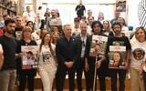 US Special Envoy to the Middle East Steve Witkoff and US hostages envoy Adam Boehler (center left and right) meet with relatives of hostages held in Gaza, in Tel Aviv, May 13, 2025. (Paulina Patimer / Hostages Families Forum)