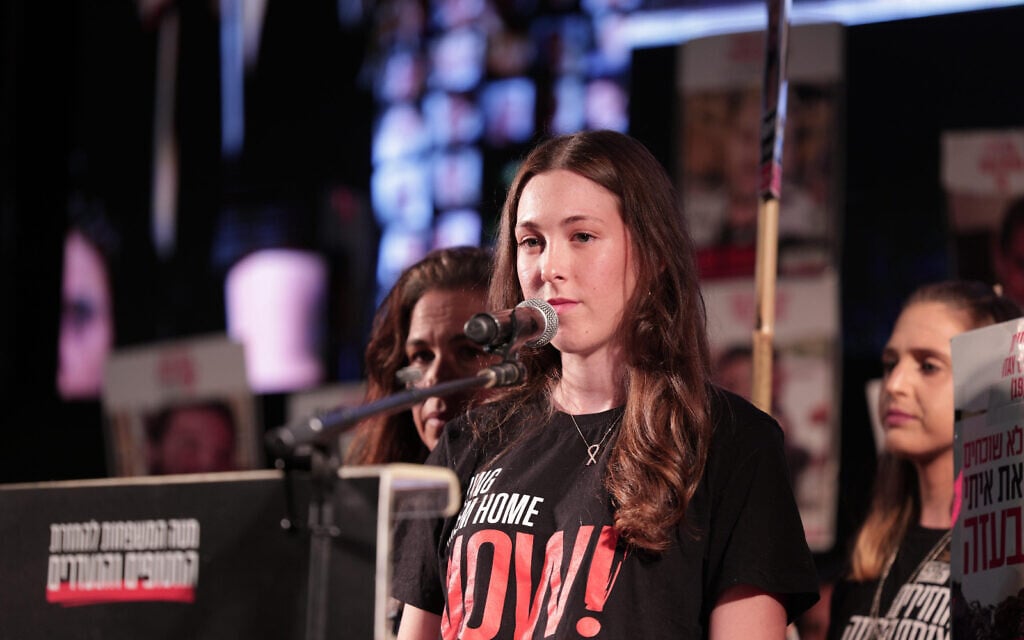 Ex-hostage Naama Levy tells rally her greatest fear in captivity was IDF airstrikes