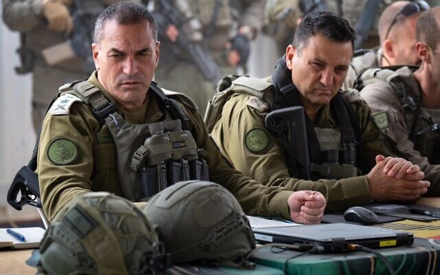 IDF Chief of Staff Lt. Gen. Eyal Zamir (left) and Southern Command chief Maj. Gen. Yaniv Asor, in the northern Gaza Strip on May 18, 2025. (Israel Defense Forces)