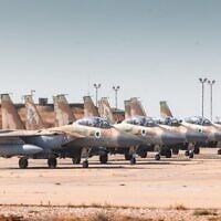 Israeli Air Force fighter jets prepare for takeoff for airstrikes against the Houthis in Yemen, May 5, 2025. (Israel Defense Forces)
