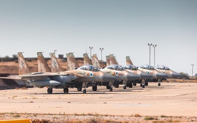 Israeli Air Force fighter jets prepare for takeoff for airstrikes against the Houthis in Yemen, May 5, 2025. (Israel Defense Forces)