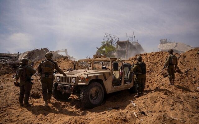 IDF troops operate in northern Gaza, in a handout photo issued on May 17, 2025. (Israel Defense Forces)