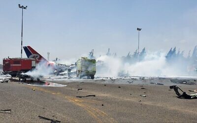 A Yemenia plane destroyed in an Israeli airstrike at Sanaa International Airport in Yemen, May 28, 2025. (Used in accordance with Clause 27a of the Copyright Law) A Yemenia plane destroyed in an Israeli airstrike at Sanaa International Airport in Yemen, May 28, 2025. (Used in accordance with Clause 27a of the Copyright Law)