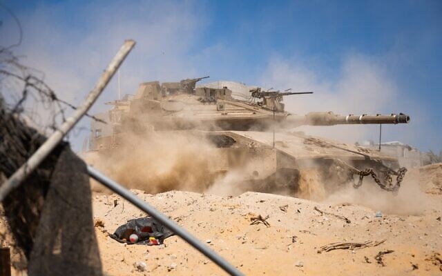 IDF troops operate in the Gaza Strip, in a handout photo issued by the military on May 19, 2025. (Israel Defense Forces)