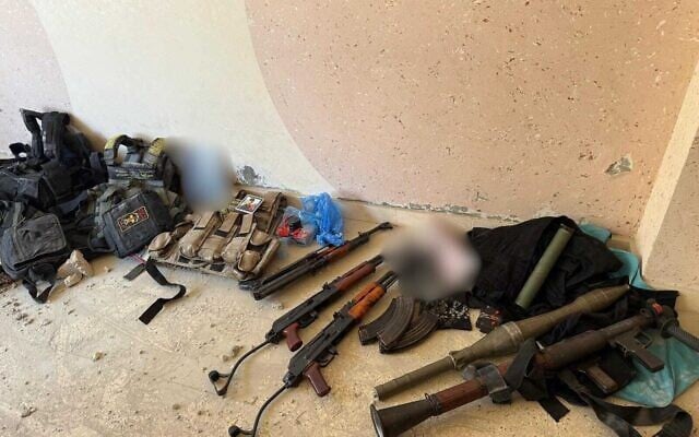 Weapons cache found near a school, hospital in south Gaza, in an undated photo released by the army on May 4, 2024 (Israel Defense Forces)
