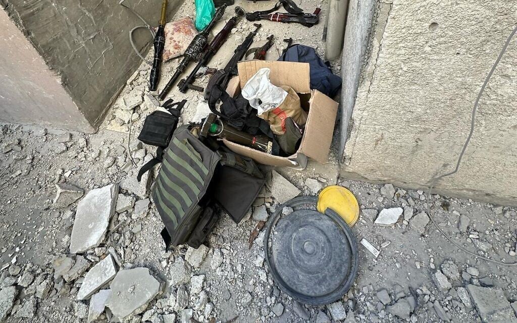 Weapons found by IDF troops in the Gaza Strip, in a handout photo issued by the military on May 30, 2025. (Israel Defense Forces)