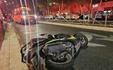 The motorcycle of Fouad Alian, an East Jerusalem Palestinian, after he was killed in a suspected nationalist hit-and-run on May 22, 2025. (Magen David Adom)