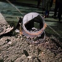 A large chunk of debris from an intercepted Houthi ballistic missile lands in the West Bank settlement of Alon Shvut, May 15, 2025. (X, used in accordance of clause 27a of the copyright law)