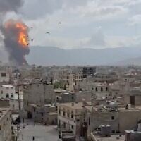 A screenshot from social media said to show Israeli strikes on Sanaa International Airport and other targets in Yemen's Houth-controlled capital, May 6, 2025. (X screenshot)