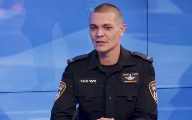 First Sgt. Igor Pibenev gives an interview to the police spokesperson's unit on January 5, 2024. (Israel Police)