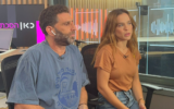 Yossi Marshek and Agam Rudberg recording an episode of Kan audio drama 'October Sixth' which won a bronze at the New York Festival Radio Awards on May 22, 2025 (Courtesy)