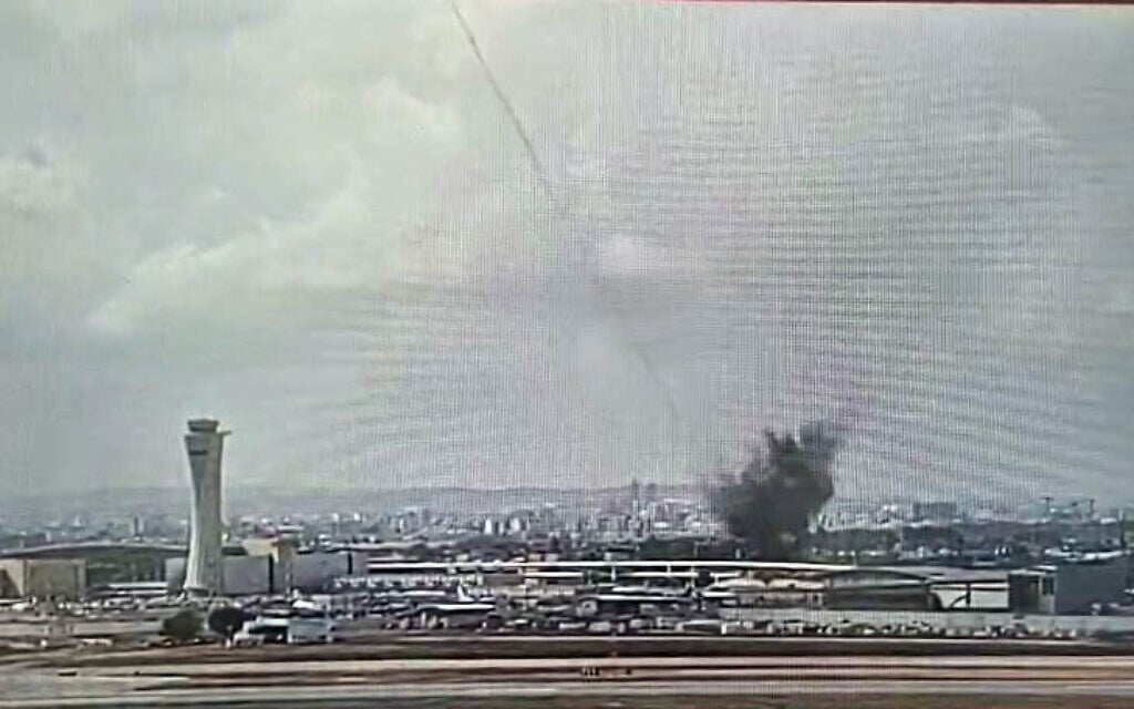 Screen grab from CCTV footage shows impact of ballistic missile near Ben Gurion Airport on May 4, 2025 (Screen grab from social media used in accordance with Clause 27a of the Copyright Law)