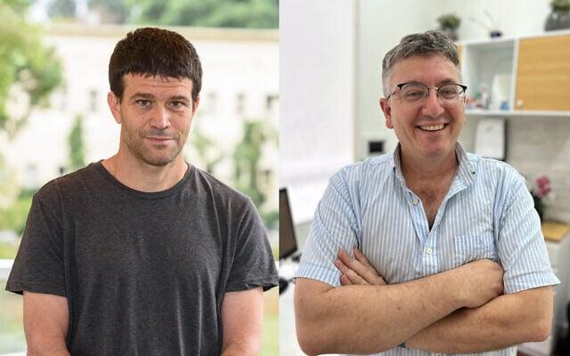 Prof. Amos Tanay, left, and Prof. Liran Shlush of Weizmann Institute of Science in Rehovot (Courtesy/Eitan Ido) Prof. Amos Tanay, left, and Prof. Liran Shlush of Weizmann Institute of Science in Rehovot (Courtesy/Eitan Ido)
