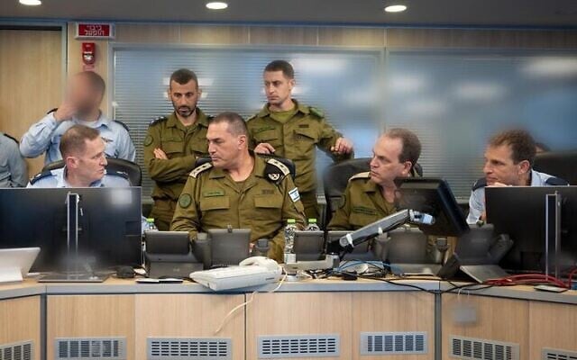 IDF Chief of Staff Lt. Gen. Eyal Zamir (center) meets with officers at the military's underground command center at the IDF HQ in Tel Aviv, June 13, 2025. (Israel Defense Forces)