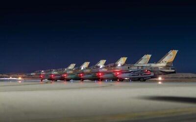 Israeli Air Force fighter jets depart for strikes in Iran, early June 13, 2025. (Israel Defense Forces)