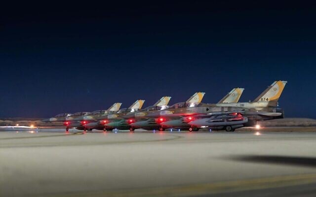 Israeli Air Force fighter jets depart for strikes in Iran, early June 13, 2025. (Israel Defense Forces)