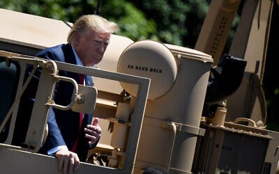 Illustrative: US President Donald Trump gets out of a THAAD missile truck at the White House in Washington, DC, on July 15, 2019. (Brendan Smialowski / AFP)