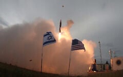 A handout picture released by Israel's Defense Ministry shows the launch of the Arrow-3 anti-ballistic missile at an undisclosed location in Alaska, July 28, 2019. (Israeli Ministry of Defense)