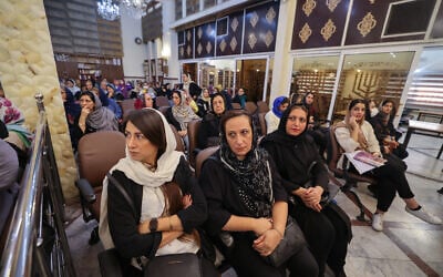 Iranian Jews hold an anti-Israel gathering at a Tehran Synagogue in support of Palestinians in Gaza on October 30, 2023, shortly after war between Israel and Hamas was sparked by the Hamas-led atrocities of October 7, 2023. (Atta Kenare / AFP) Iranian Jews hold an anti-Israel gathering at a Tehran Synagogue in support of Palestinians in Gaza on October 30, 2023, shortly after war between Israel and Hamas was sparked by the Hamas-led atrocities of October 7, 2023. (Atta Kenare / AFP)