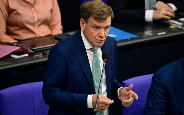 German Foreign Minister Johann Wadephul answers questions at a plenary session of the German lower house of parliament (Bundestag), on June 4, 2025, in Berlin. (Photo by John MACDOUGALL / AFP)