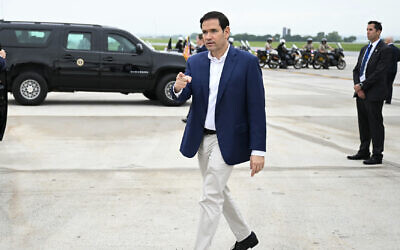 US Secretary of State Marco Rubio steps off Air Force One in Hagerstown, Maryland, on June 8, 2025, en route to Camp David. (Andrw Caballero-Reynolds/AFP)