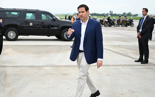 US Secretary of State Marco Rubio steps off Air Force One in Hagerstown, Maryland on June 8, 2025, en route to Camp David. (Andrw Caballero-Reynolds/AFP) US Secretary of State Marco Rubio steps off Air Force One in Hagerstown, Maryland on June 8, 2025, en route to Camp David. (Andrw Caballero-Reynolds/AFP)