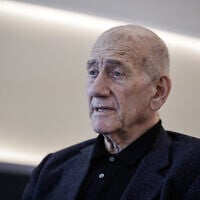 Former prime minister Ehud Olmert seen in Paris, France, on June 9, 2025. (STEPHANE DE SAKUTIN / AFP)